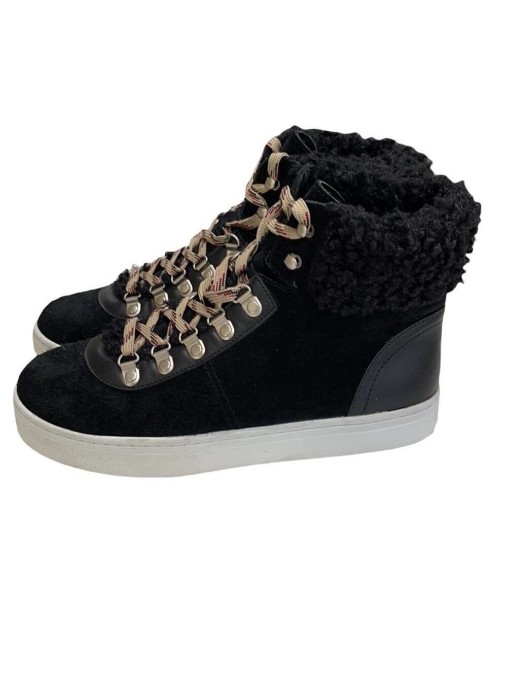 Sam Edelman Luther Suede and Faux Shearling High Top Sneaker SZ 9 Black - Picture 4 of 9